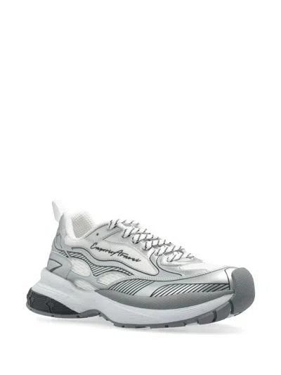 Emporio Armani Mesh Sneakers With Laminated Details And Signature Logo