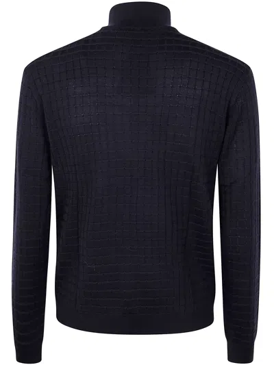 Emporio Armani Grid-pattern Zip-up Cardigan In Blue