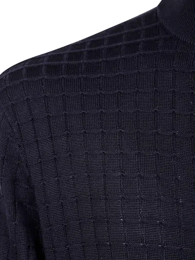 Emporio Armani Grid-pattern Zip-up Cardigan In Blue