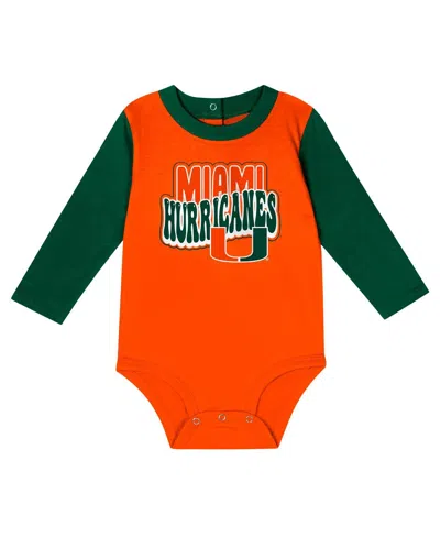 Outerstuff Baby Boys And Girls 2-piece Hunter Green Miami Hurricanes Double Up Long Sleeve Bodysuit And Pants S In Green