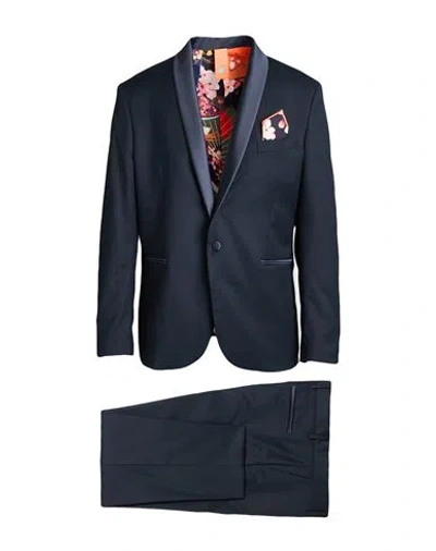 Bharnaba Man Suit Navy Size 48 Polyester, Viscose, Elastane In Blue