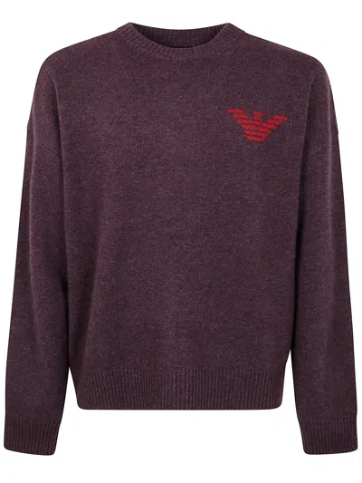 Emporio Armani Asv New York Capsule Collection Virgin-wool Jumper With Jacquard Writing In Burgundy