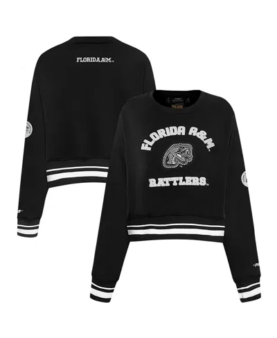 Pro Standard Women's Black Florida A&m Rattlers Cropped Pullover Sweatshirt In Black