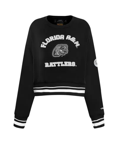 Pro Standard Women's Black Florida A&m Rattlers Cropped Pullover Sweatshirt In Black