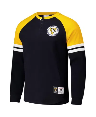 Mitchell & Ness Men's Black Pittsburgh Penguins Thermal Henley Long Sleeve T-shirt In Black