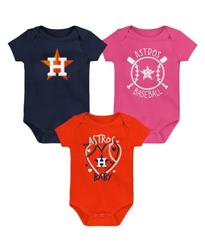 Outerstuff Baby Boys And Girls 3-piece Houston Astros Slide Home Bodysuit Set In Pink