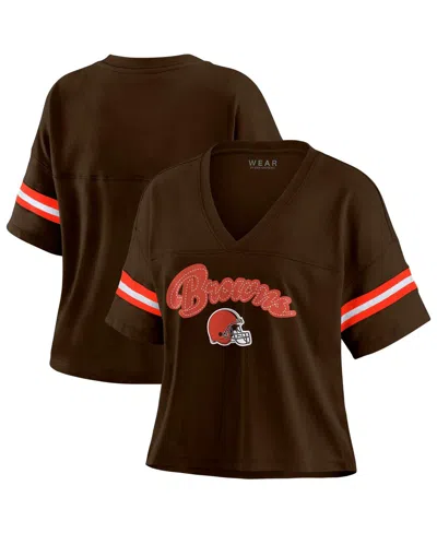 Wear By Erin Andrews Women's Brown/white Cleveland Browns Plus Size Color Block Boxy T-shirt