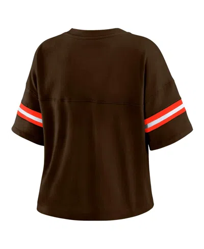 Wear By Erin Andrews Women's Brown/white Cleveland Browns Plus Size Color Block Boxy T-shirt