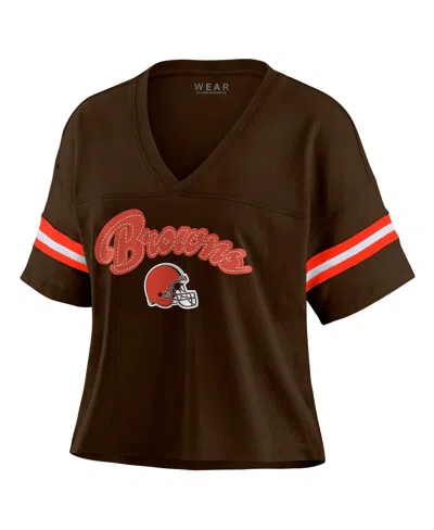 Wear By Erin Andrews Women's Brown/white Cleveland Browns Plus Size Color Block Boxy T-shirt