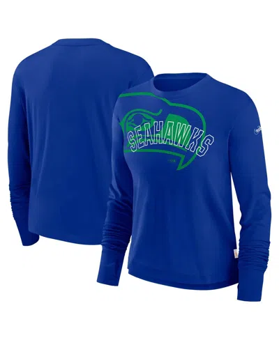 Nike Women's Royal Seattle Seahawks Layered Logo Cropped Long Sleeve Fashion T-shirt