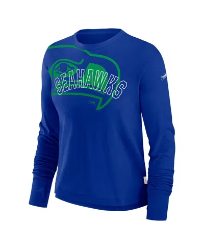 Nike Women's Royal Seattle Seahawks Layered Logo Cropped Long Sleeve Fashion T-shirt