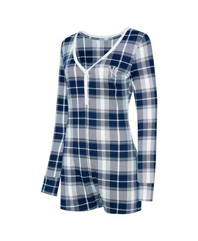 Concepts Sport Women's Navy New York Yankees Ashford Plaid V-neck Knit Romper