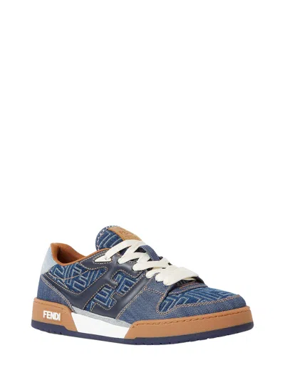 Fendi Match Denim Ff Embossed Sneakers Blue In Blue