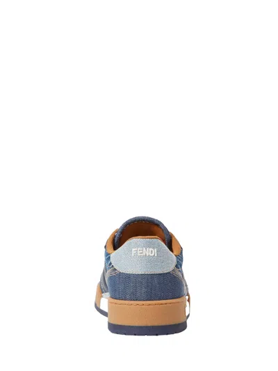 Fendi Match Denim Ff Embossed Sneakers Blue In Blue