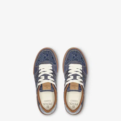 Fendi Match Denim Ff Embossed Sneakers Blue In Blue