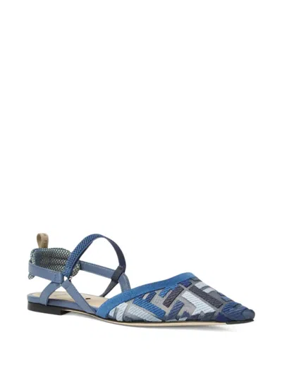 Fendi Slingback Flat Colibrì Lite In Mesh With Embroidery Ff Blue