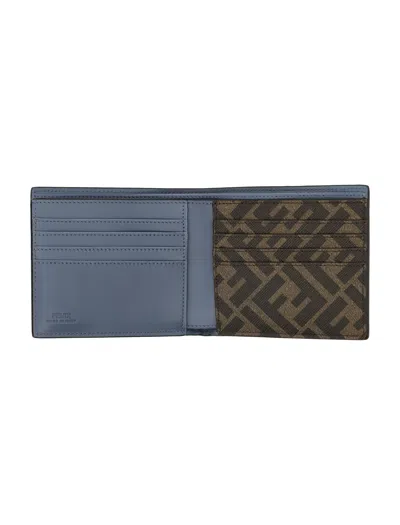 Fendi Canvas Leather Bi-fold Wallet Contrast Panel