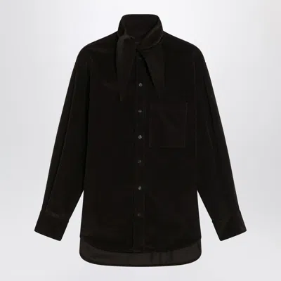 Ferragamo Brown Shirt In Ribbed Velvet Women In Black