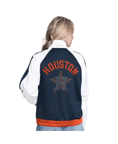 G-iii Sports By Carl Banks Women's White/navy Houston Astros Rally Rhinestone Raglan Full-zip Track Jacket