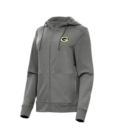 Antigua Women's Heather Charcoal Green Bay Packers Seeker Full Zip Hoodie Jacket