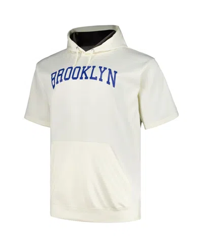 Profile Men's Oatmeal Brooklyn Dodgers Big Tall Cooperstown Collection Contrast Short Sleeve Pullover Hoodie In White