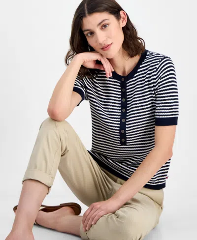 Tommy Hilfiger Women's Striped Henley Sweater In Pattern