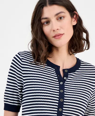 Tommy Hilfiger Women's Striped Henley Sweater In Pattern