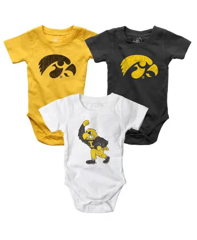 Wes & Willy Baby Boys And Girls 3-pack Gold/white/black Iowa Hawkeyes Bodysuit In Multi