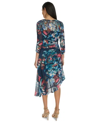 Calvin Klein Ruched Sleeve Mesh Midi Dress In Multi