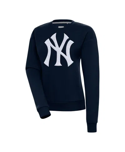 Antigua Women's Navy New York Yankees Victory Chenille Pullover Sweatshirt