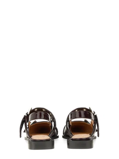 Ganni Buckle Detail Patent Leather Slingback Ballerinas