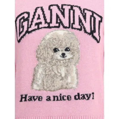 Ganni Wool Sweater With Poodle In Pink