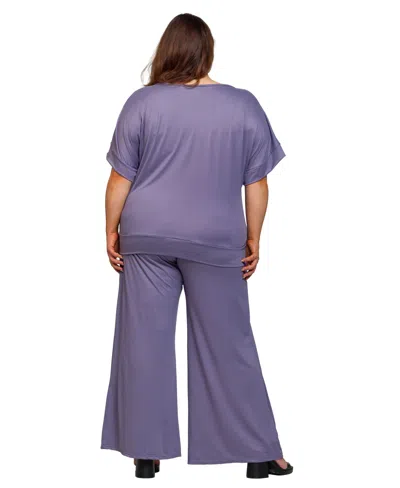 24seven Comfort Apparel Plus Size Boat Neck Top And Wide Leg Pants Set