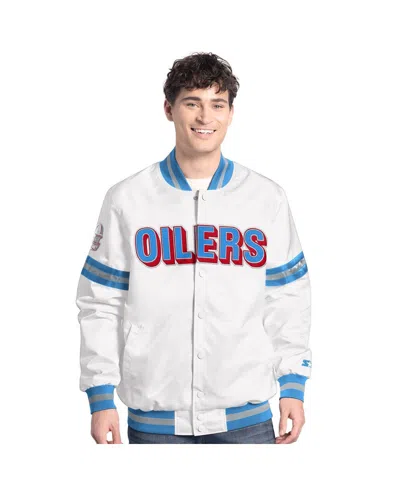 Starter Men's White Houston Oilers Vintage Scout Full-snap Varsity Jacket In Blue