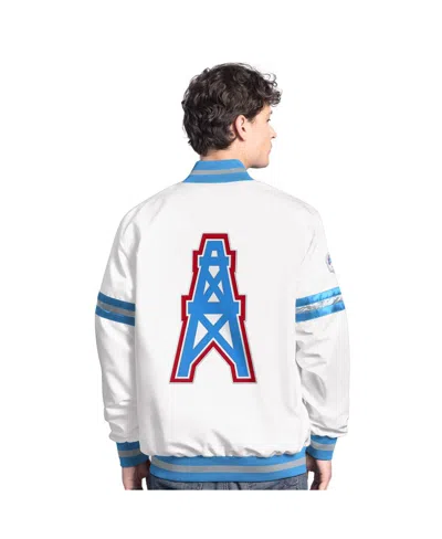 Starter Men's White Houston Oilers Vintage Scout Full-snap Varsity Jacket In Blue