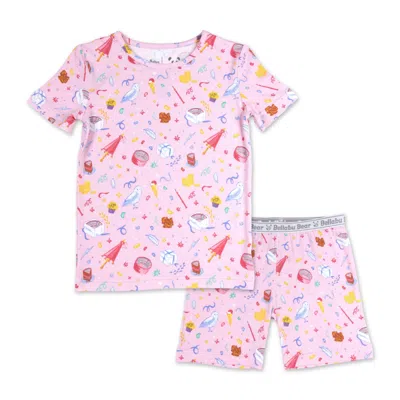 Bellabu Bear Unisex Happee Birthdae Harry Kids 2-piece Short Sleeve & Shorts Pajama Set In Pink