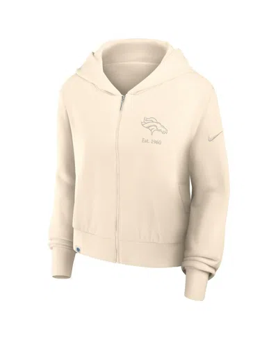 Nike Cream Denver Broncos Glory Cropped Full-zip Hoodie In Neutral
