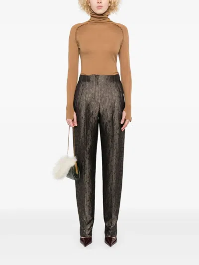 Giorgio Armani Jacquard Silk And Wool Single-pleat Trousers In Multi