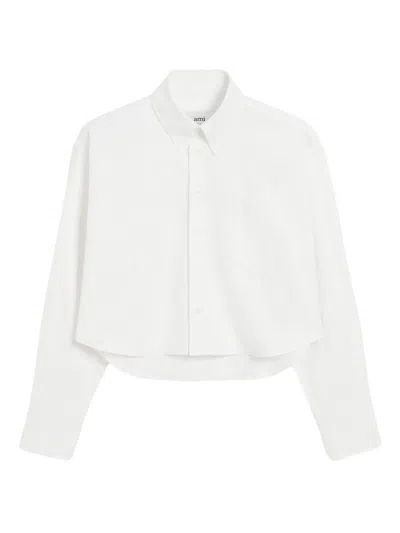 Ami Alexandre Mattiussi White Cotton Ami De Coeur Cropped Oversized Shirt White In White