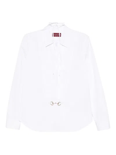 Gucci Women Cotton Popeline Shirt With Iconic Metal Horsebit