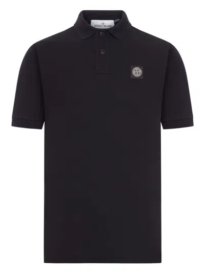 Stone Island Logo-patch Cotton Polo Shirt In Black