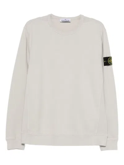 Stone Island Crew Neck Sweater With Distinct Logo Patch In White