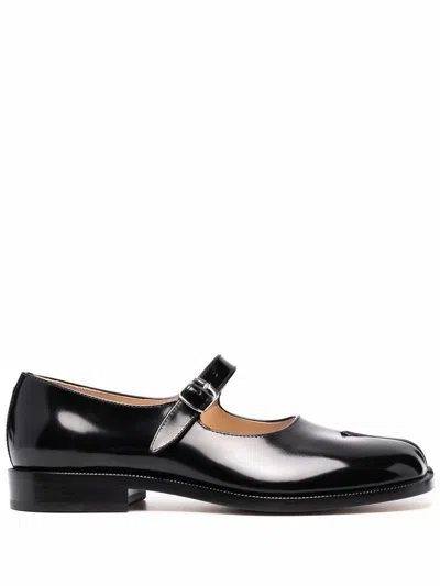 Maison Margiela Tabi Leather Mary Jane Ballets In Black