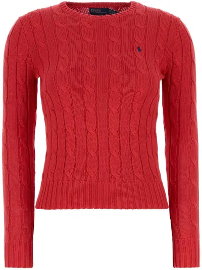 Polo Ralph Lauren Long-sleeved Crew-neck Sweater With Textured Cable Knit In Red