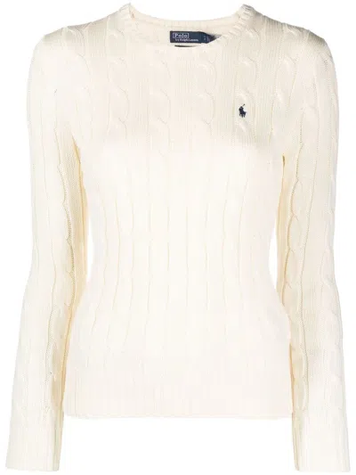 Polo Ralph Lauren White Crewneck Sweater With Embroidered Logo