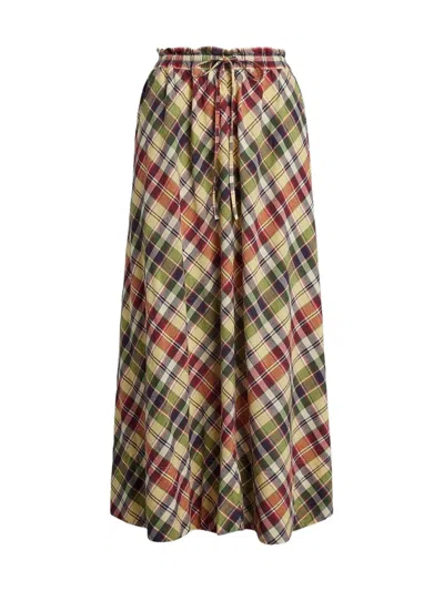 Polo Ralph Lauren Plaid Cotton Drawstring Maxiskirt In Multi