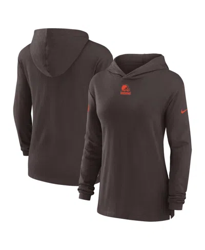 Nike Women's Brown Cleveland Browns Sideline Performance Long Sleeve Hoodie T-shirt