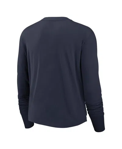 Nike Women's Navy Houston Texans Layered Logo Cropped Long Sleeve Fashion T-shirt