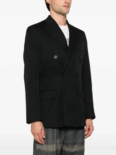 Golden Goose Men's Golden M`s Double Breasted Blazer Light Dry Wool Gabardine/ Printed Message Inside Contrast Li In Black