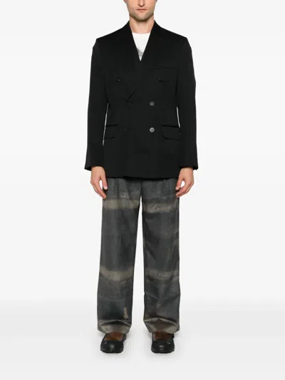 Golden Goose Men's Golden M`s Double Breasted Blazer Light Dry Wool Gabardine/ Printed Message Inside Contrast Li In Black